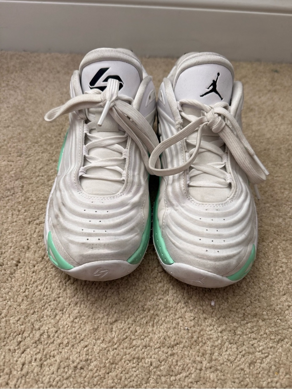 Jordan Kids White and Mint Basketball Sneakers